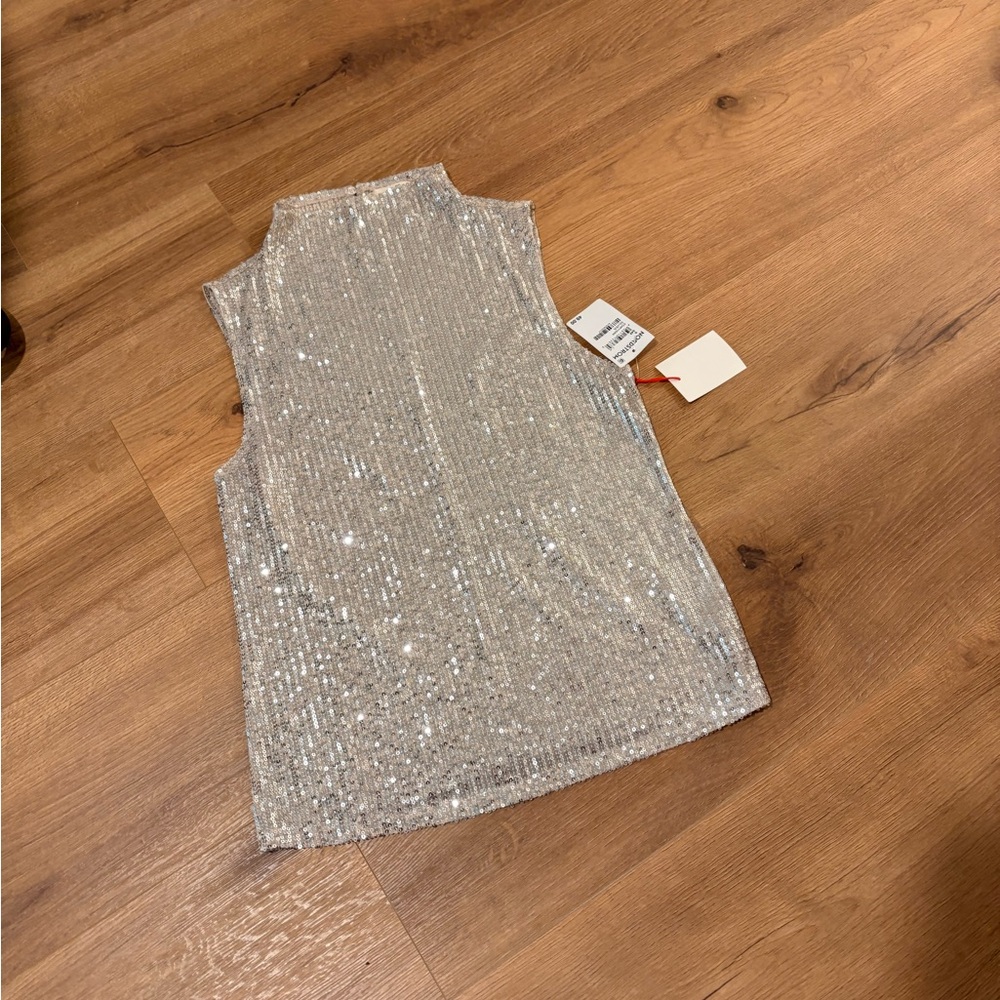 Silver Sequin Sleeveless Shell Top - Women